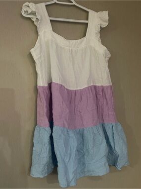 Bibi boutique large guazy tunic Summer mini Dress color block blue purple white